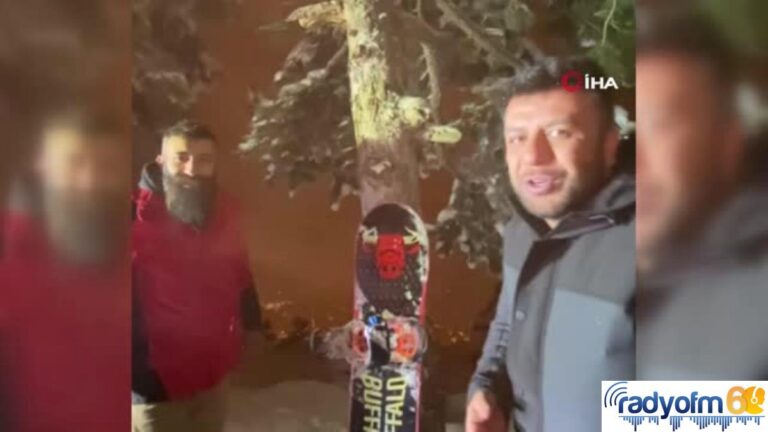 Tokat’ta Gıj Gıj dağına çıkan doğasever karda snowboard heyecanı yaşadı