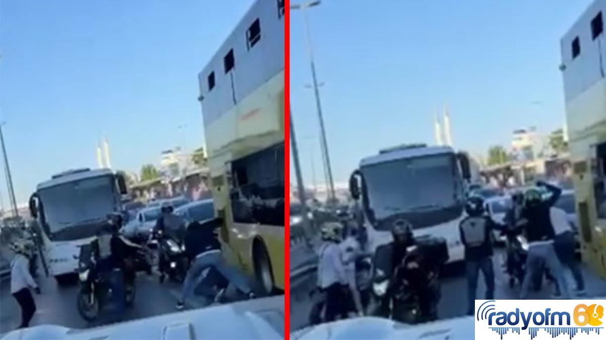 Servisci, motorcuları sıkıştırınca kavga çıktı! 3 arkadaş cadde ortasında işte böyle dövdü