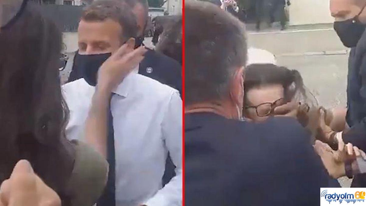 Fransa’da kadın protestocu Cumhurbaşkanı Macron’a tokat attı
